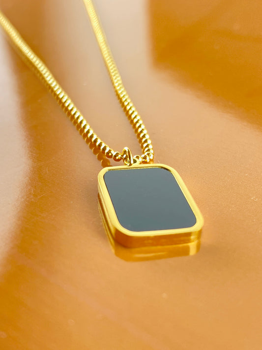 Two-Sided Imported Gold Coated Pendant with Black Stone – Trendy Gift for Boys & Girls